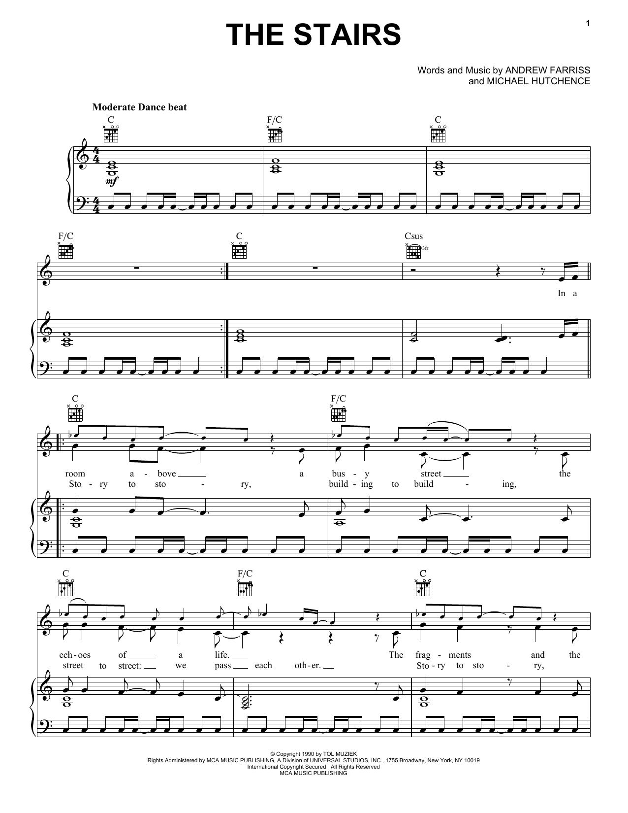 INXS The Stairs sheet music notes and chords. Download Printable PDF.