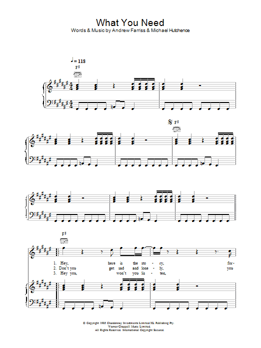 INXS What You Need sheet music notes and chords. Download Printable PDF.