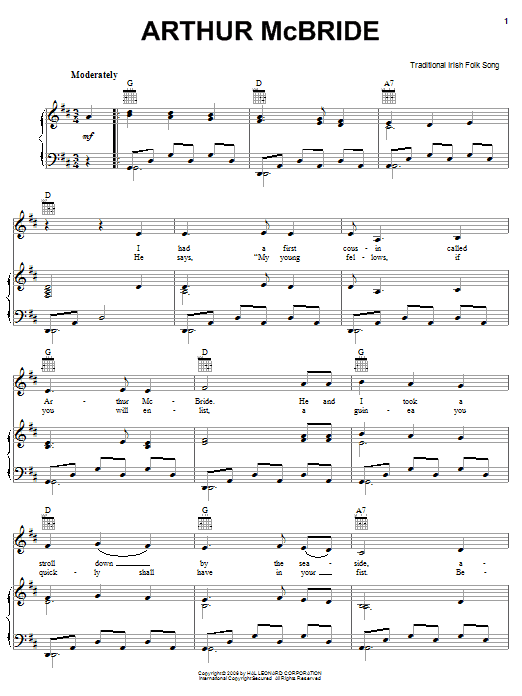 Learn to play Irish Folksong Arthur McBride sheet music for Easy Piano in minutes. Price: 6.9900$ Irish Folksong Arthur McBride sheet music notes and chords arranged for Easy Piano