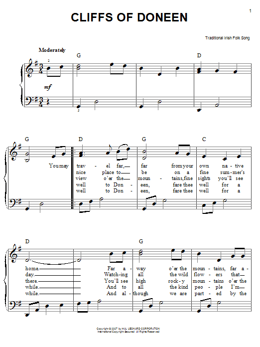 Irish Folksong Cliffs Of Doneen sheet music notes and chords. Download Printable PDF.