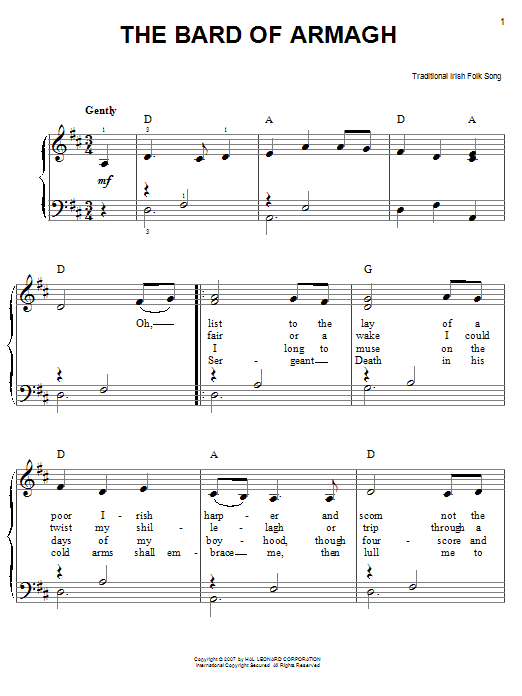 Learn to play Irish Folksong The Bard Of Armagh sheet music for Easy Piano in minutes. Price: 6.9900$ Irish Folksong The Bard Of Armagh sheet music notes and chords arranged for Easy Piano