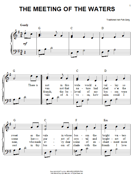 Learn to play Irish Folksong The Meeting Of The Waters sheet music for Easy Piano in minutes. Price: 6.9900$ Irish Folksong The Meeting Of The Waters sheet music notes and chords arranged for Easy Piano