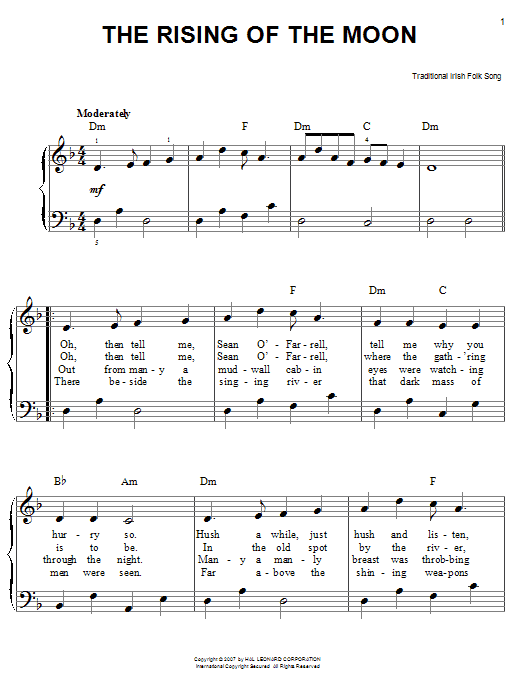 Irish Folksong The Rising Of The Moon sheet music notes and chords. Download Printable PDF.