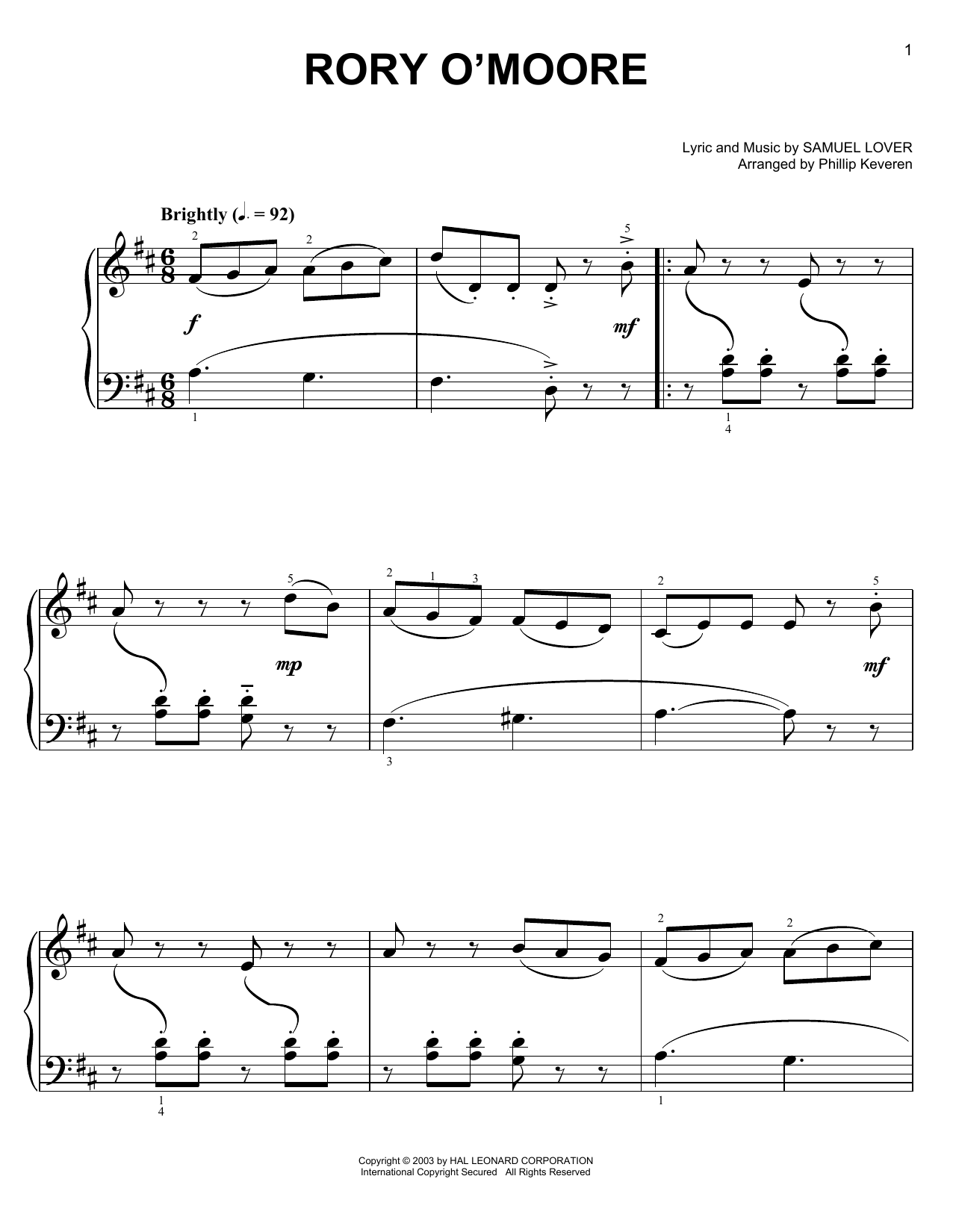 Learn to play Phillip Keveren Rory O'Moore sheet music for Easy Piano in minutes. Price: 6.9900$ Phillip Keveren Rory O'Moore sheet music notes and chords arranged for Easy Piano