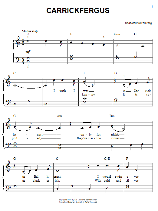Learn to play Irish Folksong Carrick Fergus sheet music for Easy Piano in minutes. Price: 6.9900$ Irish Folksong Carrick Fergus sheet music notes and chords arranged for Easy Piano