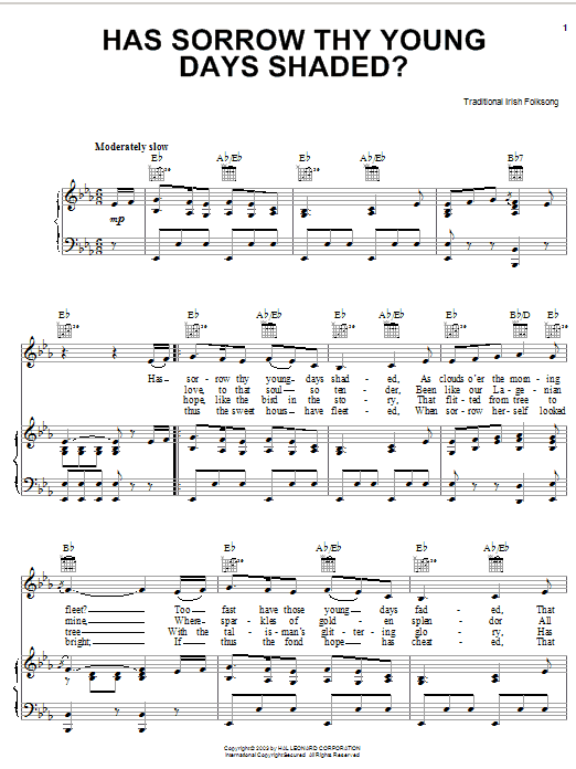 Learn to play Irish Folksong Has Sorrow Thy Young Days Shaded? sheet music for Easy Piano in minutes. Price: 6.9900$ Irish Folksong Has Sorrow Thy Young Days Shaded? sheet music notes and chords arranged for Easy Piano
