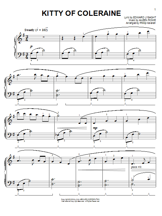 Learn to play Phillip Keveren Kitty Of Coleraine sheet music for Easy Piano in minutes. Price: 6.9900$ Phillip Keveren Kitty Of Coleraine sheet music notes and chords arranged for Easy Piano