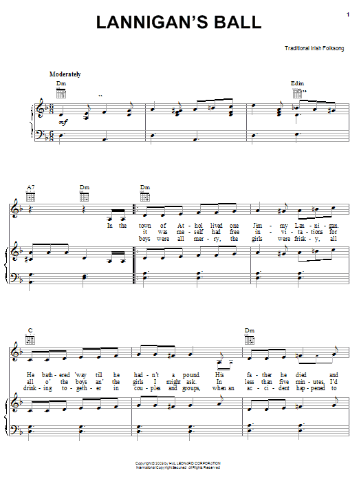 Irish Folksong Lannigan's Ball sheet music notes and chords. Download Printable PDF.