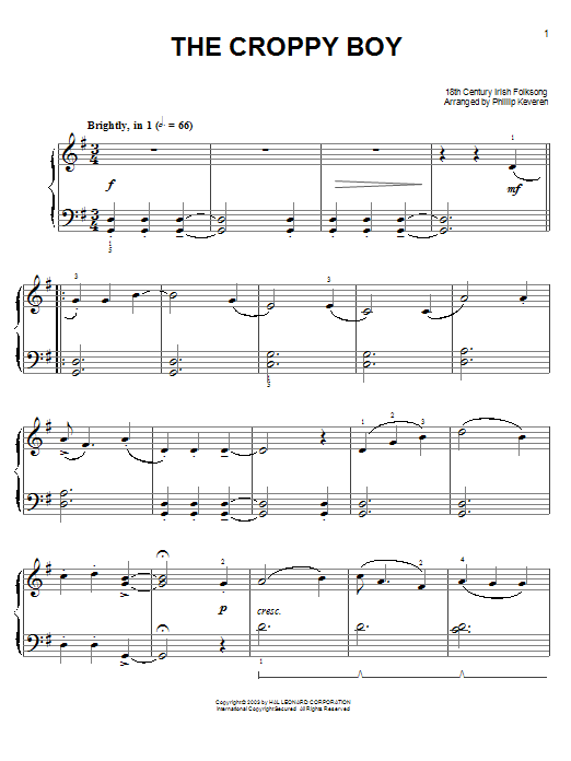 Learn to play Irish Folksong The Croppy Boy sheet music for Easy Piano in minutes. Price: 6.9900$ Irish Folksong The Croppy Boy sheet music notes and chords arranged for Easy Piano