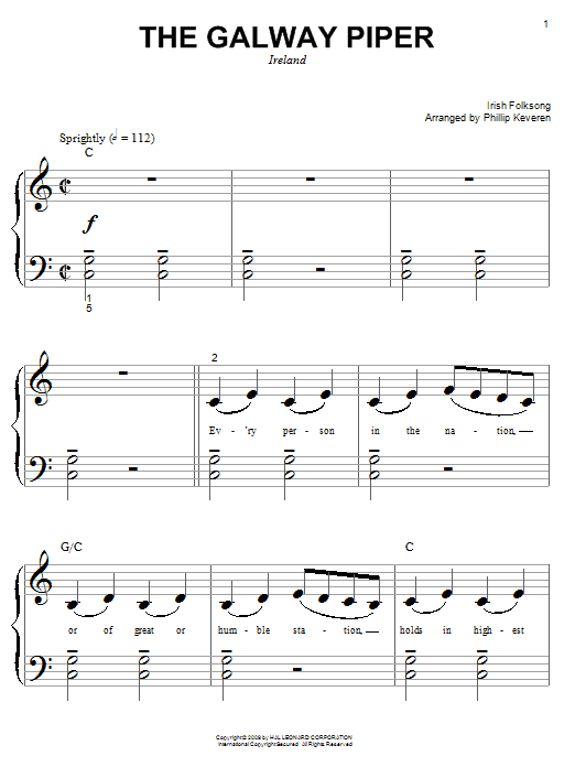 Learn to play Irish Folksong The Galway Piper sheet music for Easy Piano in minutes. Price: 6.9900$ Irish Folksong The Galway Piper sheet music notes and chords arranged for Easy Piano