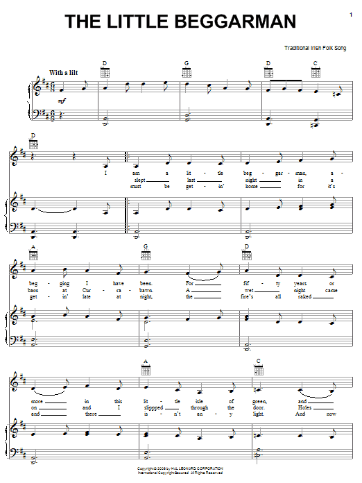 Irish Folksong The Little Beggarman sheet music notes and chords. Download Printable PDF.