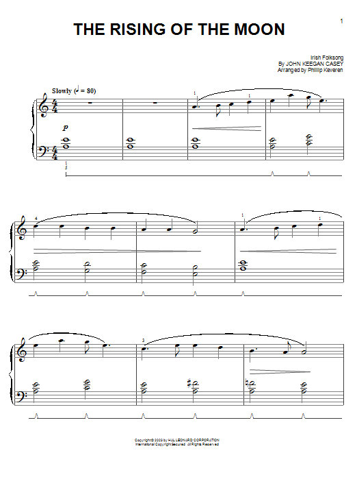 Learn to play Irish Folksong The Rising Of The Moon sheet music for Easy Piano in minutes. Price: 6.9900$ Irish Folksong The Rising Of The Moon sheet music notes and chords arranged for Easy Piano