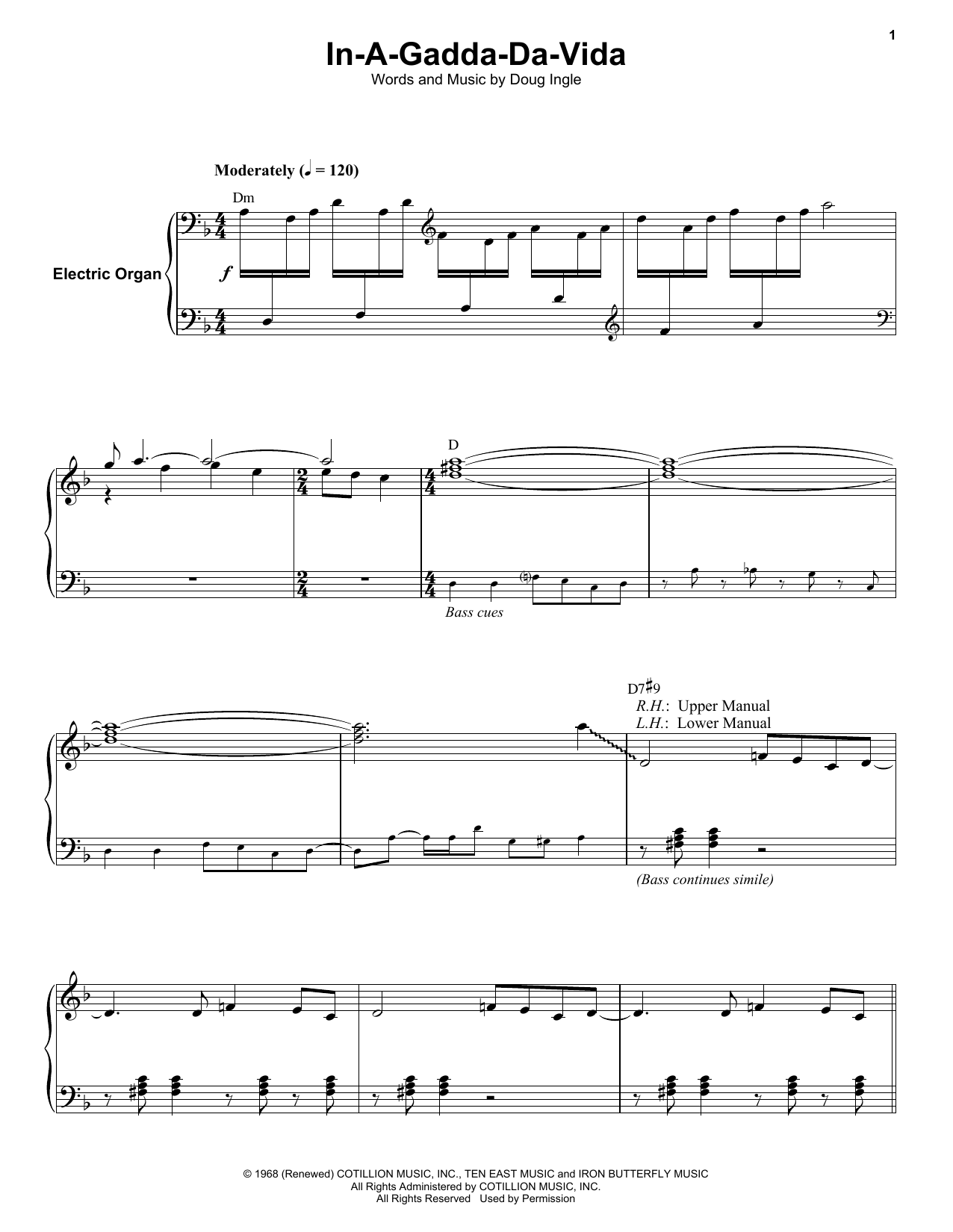 Iron Butterfly In-A-Gadda-Da-Vida sheet music notes and chords. Download Printable PDF.