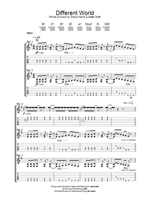 Iron Maiden Different World sheet music notes and chords. Download Printable PDF.