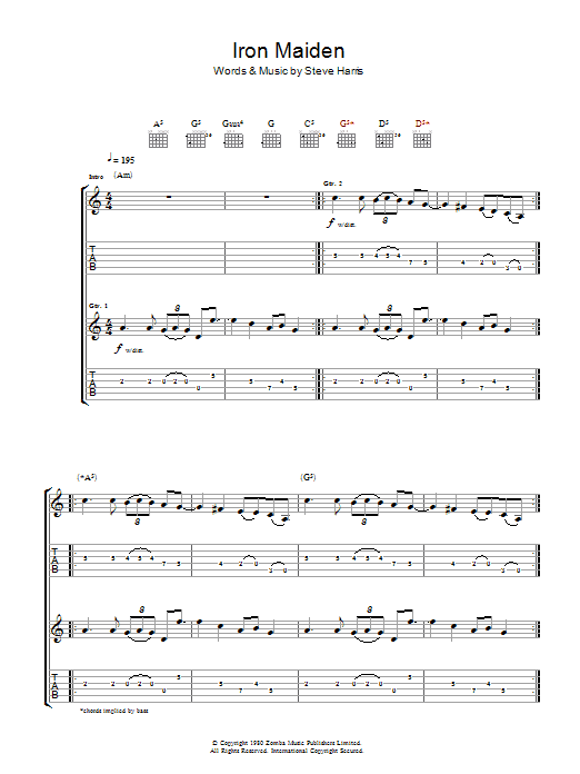 Iron Maiden Iron Maiden Sheet Music PDF Notes Chords Metal Score Guitar Tab Download