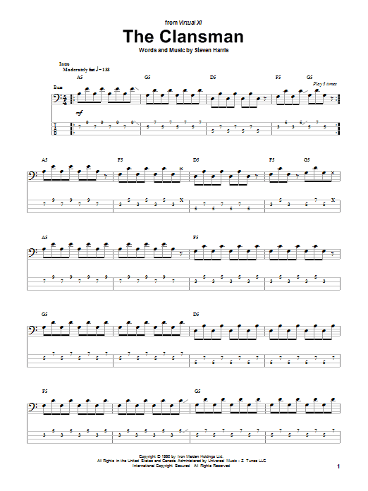 Iron Maiden The Clansman sheet music notes and chords. Download Printable PDF.