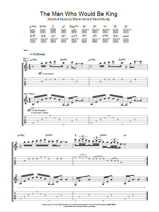 Learn to play Iron Maiden The Man Who Would Be King sheet music for Guitar Tab in minutes. Price: 7.8900$ Iron Maiden The Man Who Would Be King sheet music notes and chords arranged for Guitar Tab