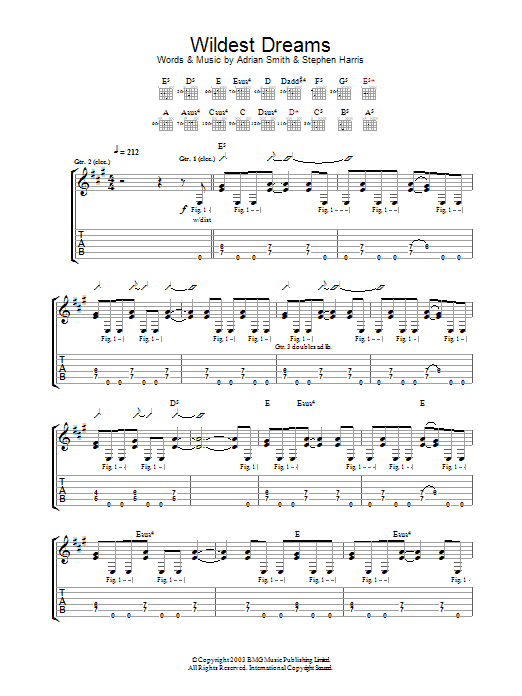 Iron Maiden Wildest Dreams sheet music notes and chords. Download Printable PDF.