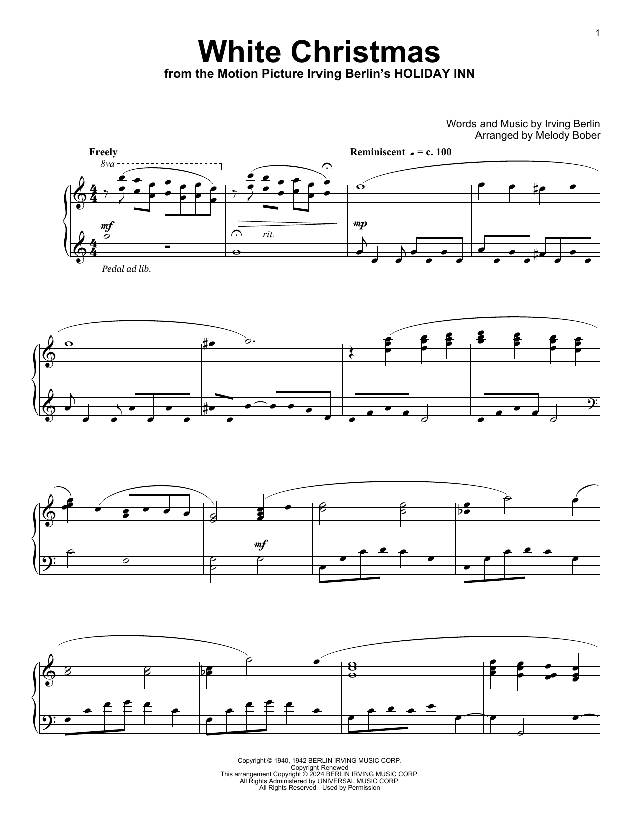 Irving Berlin White Christmas (arr. Melody Bober) sheet music notes and chords. Download Printable PDF.