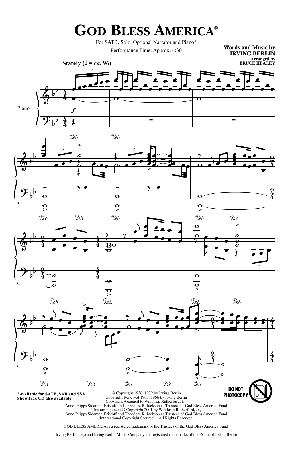 Learn to play Irving Berlin God Bless America (arr. Bruce Healey) sheet music for SATB Choir in minutes. Price: 3.9900$ Irving Berlin God Bless America (arr. Bruce Healey) sheet music notes and chords arranged for SATB Choir