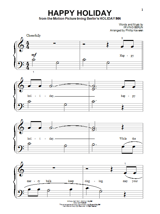 Learn to play Irving Berlin Happy Holiday sheet music for Beginning Piano Solo in minutes. Price: 6.9900$ Irving Berlin Happy Holiday sheet music notes and chords arranged for Beginning Piano Solo