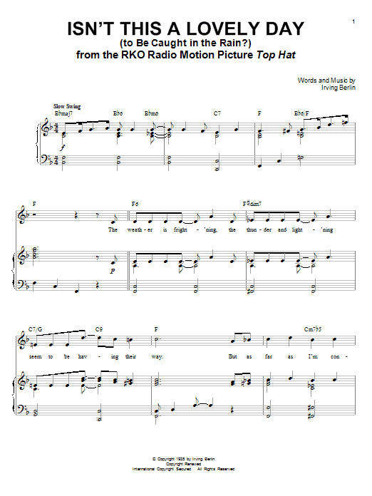 Learn to play Irving Berlin Isn't This A Lovely Day (To Be Caught In The Rain?) sheet music for Guitar Tab in minutes. Irving Berlin Isn't This A Lovely Day (To Be Caught In The Rain?) sheet music notes and chords. Download Printable PDF.