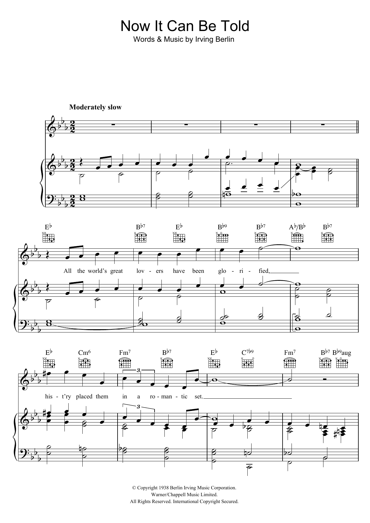 Learn to play Irving Berlin Now It Can Be Told sheet music for Piano, Vocal & Guitar (Right-Hand Melody) in minutes. Price: 7.8900$ Irving Berlin Now It Can Be Told sheet music notes and chords. Download Printable PDF.