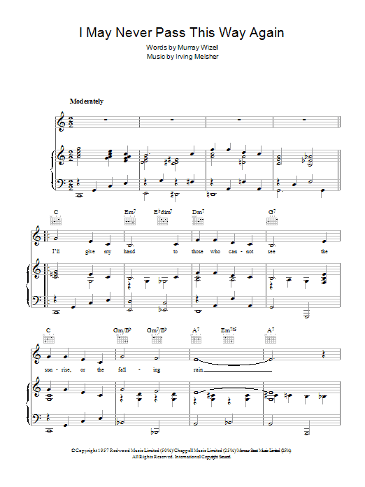 Irving Melsher I May Never Pass This Way Again sheet music notes and chords. Download Printable PDF.