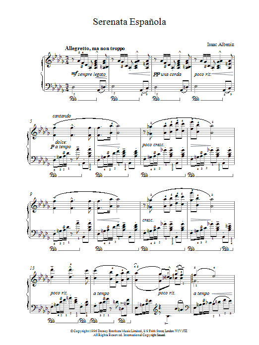 Isaac Albeniz Serenata Espanola sheet music notes and chords - Download Printable PDF and start playing in minutes.