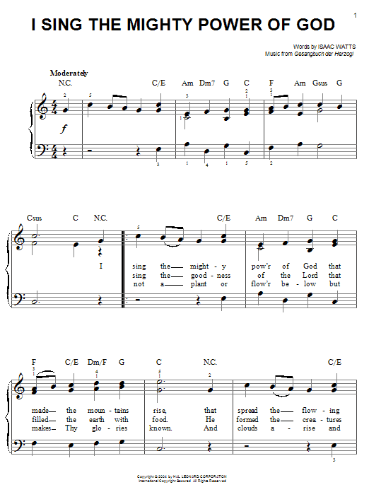 Isaac Watts I Sing The Mighty Power Of God sheet music notes and chords. Download Printable PDF.