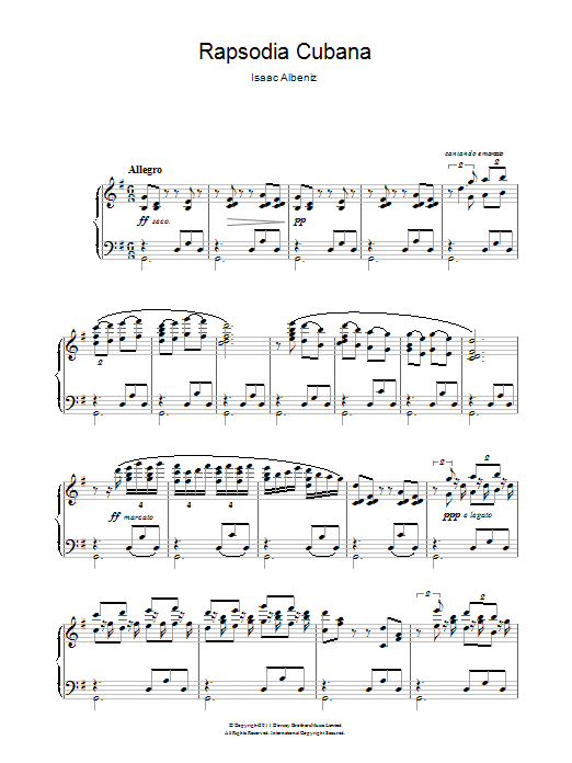 Isaac Albeniz Rapsodia Cubana sheet music notes and chords. Download Printable PDF.