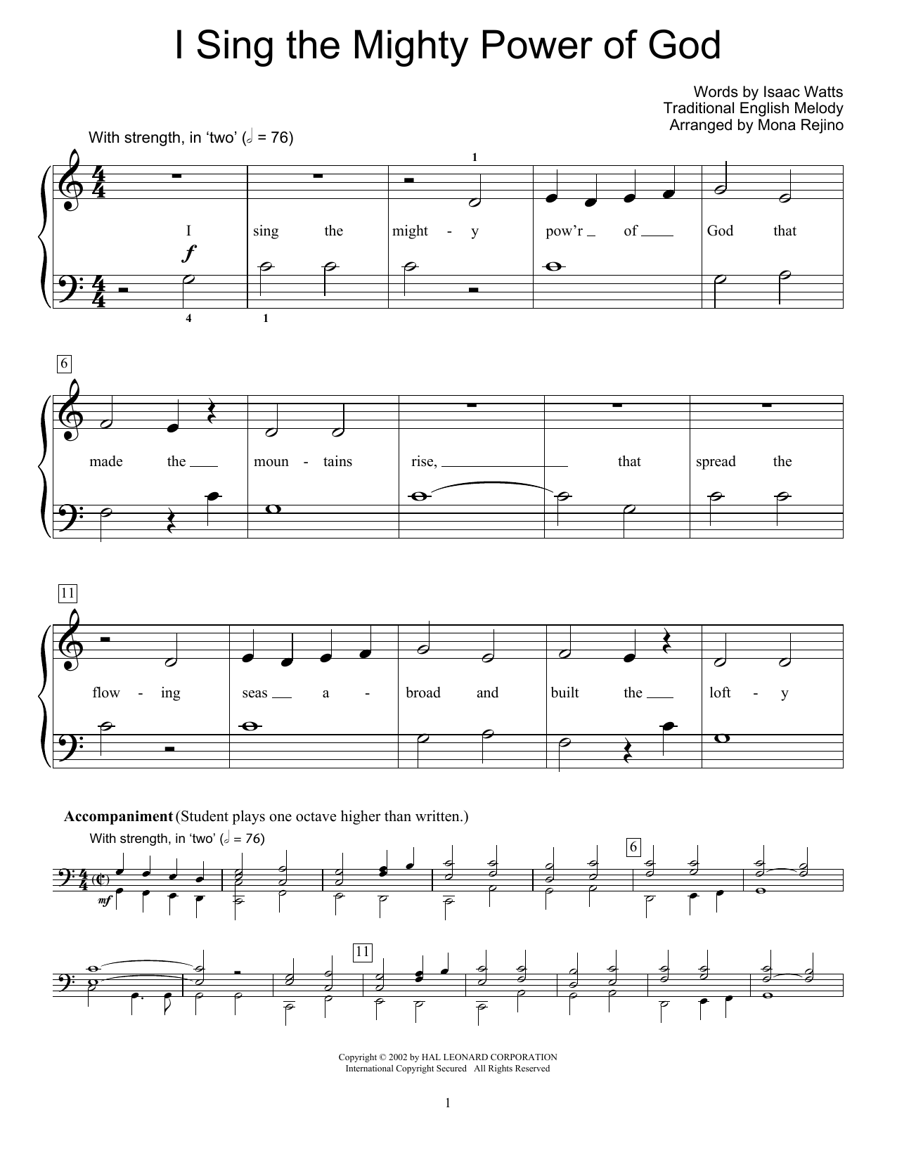 Fred Kern I Sing The Mighty Power Of God sheet music notes and chords arranged for Educational Piano