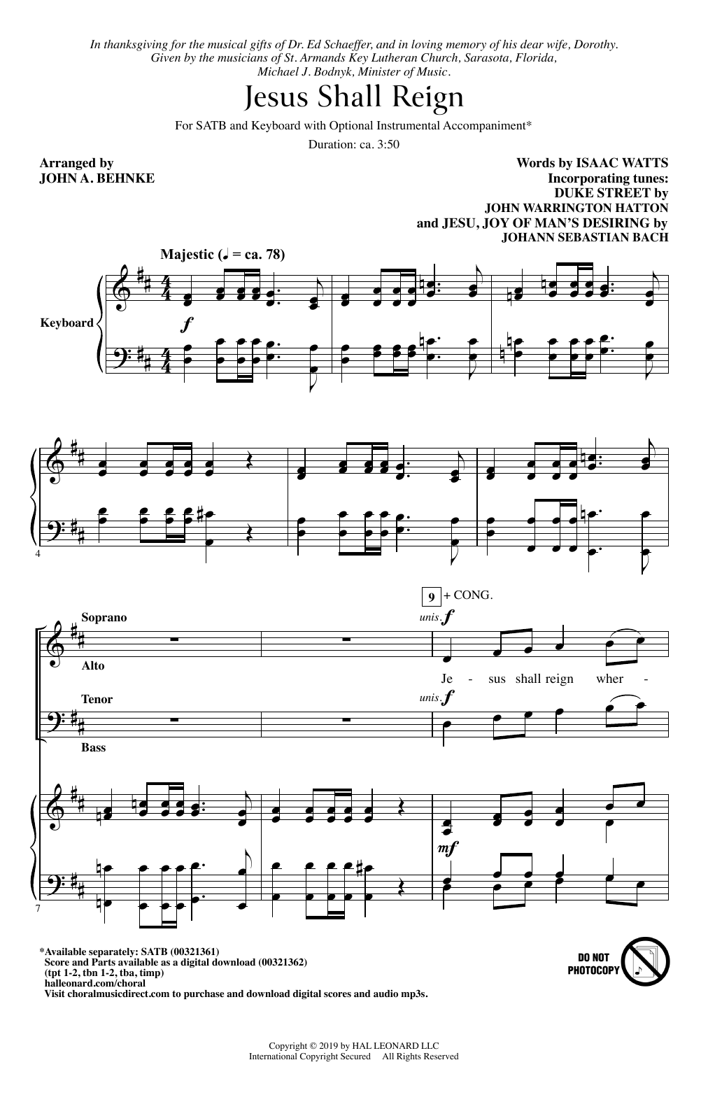 Learn to play Isaac Watts Jesus Shall Reign (arr. John A. Behnke) sheet music for SATB Choir in minutes. Price: 3.9900$ Isaac Watts Jesus Shall Reign (arr. John A. Behnke) sheet music notes and chords arranged for SATB Choir