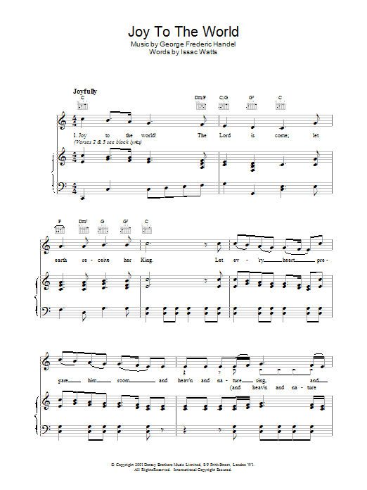 Christmas Carol Joy To The World sheet music notes and chords. Download Printable PDF.