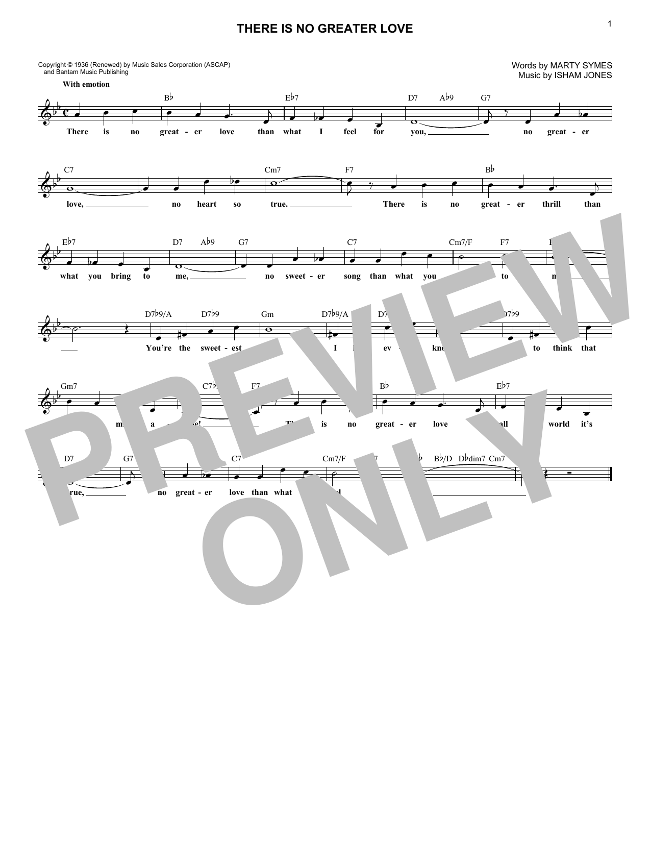 Isham Jones (There Is) No Greater Love sheet music notes and chords. Download Printable PDF.