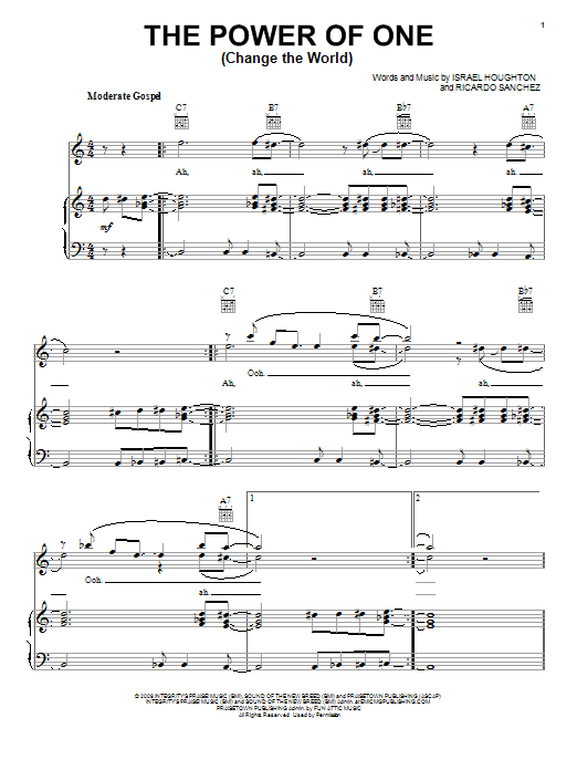 Israel Houghton The Power Of One Change The World Sheet Music