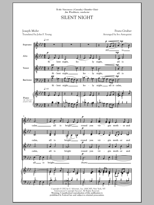 Ivo Antognini Silent Night sheet music notes and chords. Download Printable PDF.