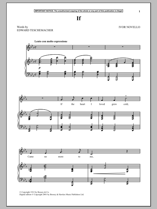 Ivor Novello If sheet music notes and chords arranged for Piano & Vocal