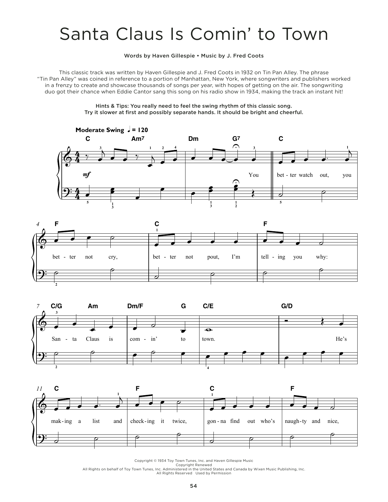 J. Fred Coots Santa Claus Is Comin' To Town sheet music notes and chords. Download Printable PDF.