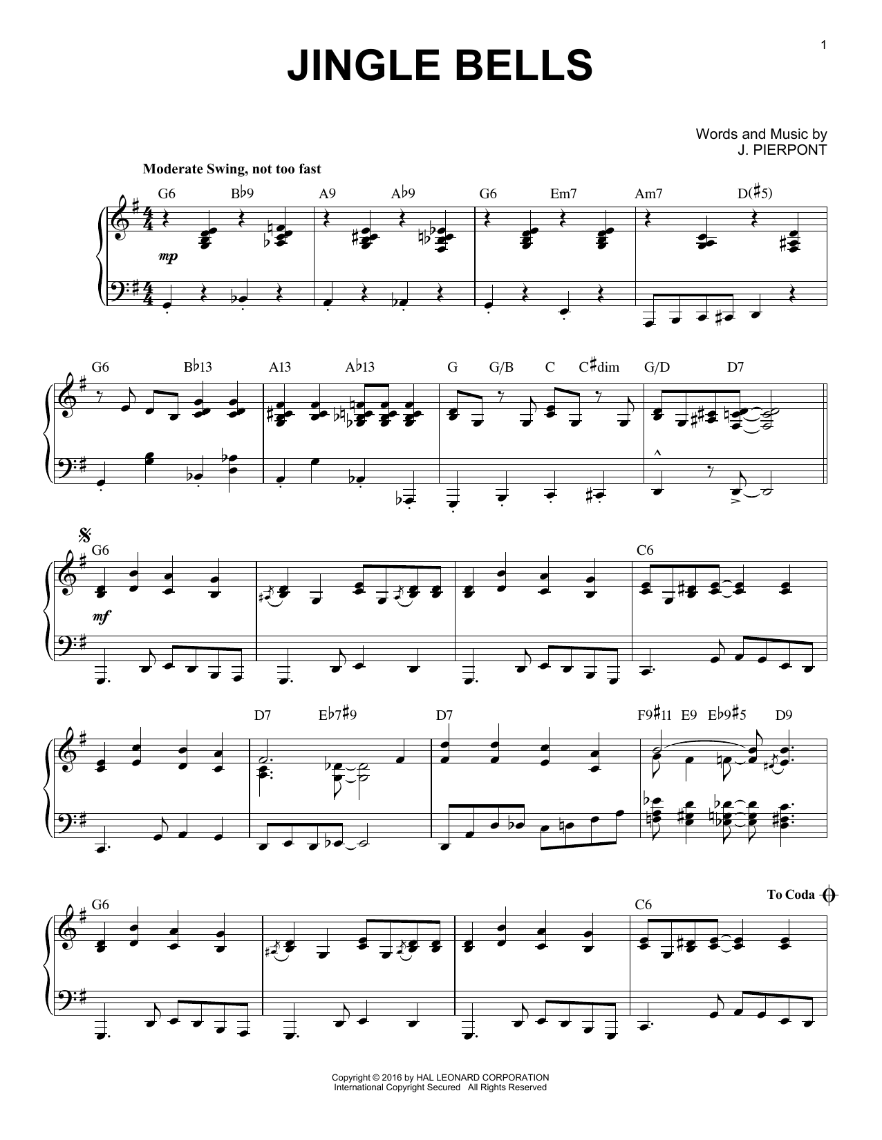Jingle Bells sheet music for accordion (PDF-interactive)