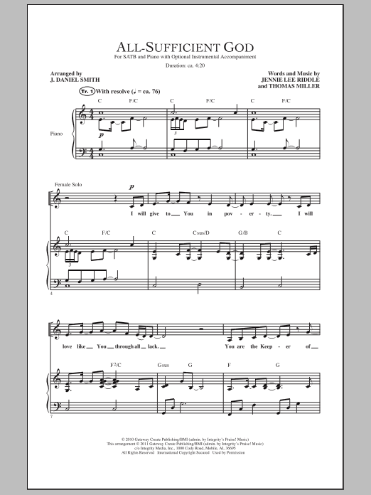 J. Daniel Smith All-Sufficient God sheet music notes and chords. Download Printable PDF.