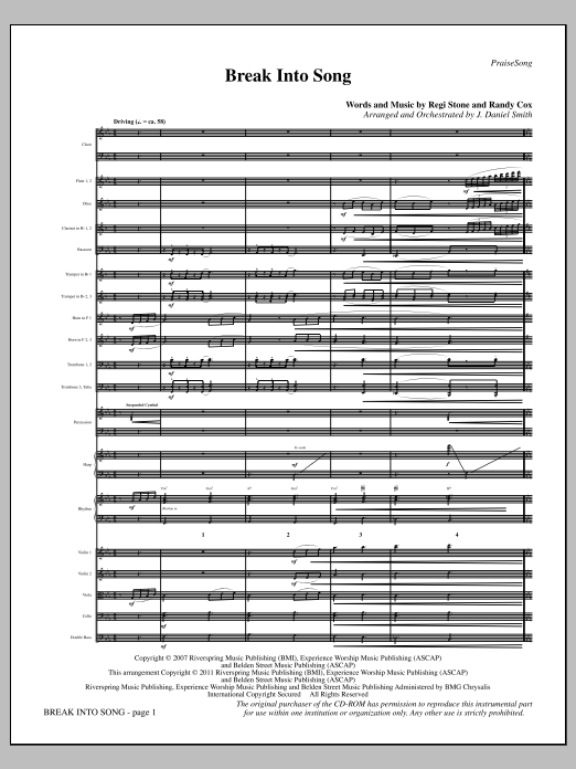 Learn to play J. Daniel Smith Break Into Song - Full Score sheet music for Choir Instrumental Pak in minutes. Price: 8.9900$ J. Daniel Smith Break Into Song - Full Score sheet music notes and chords arranged for Choir Instrumental Pak
