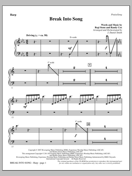 Learn to play J. Daniel Smith Break Into Song - Harp sheet music for Choir Instrumental Pak in minutes. Price: 8.9900$ J. Daniel Smith Break Into Song - Harp sheet music notes and chords arranged for Choir Instrumental Pak