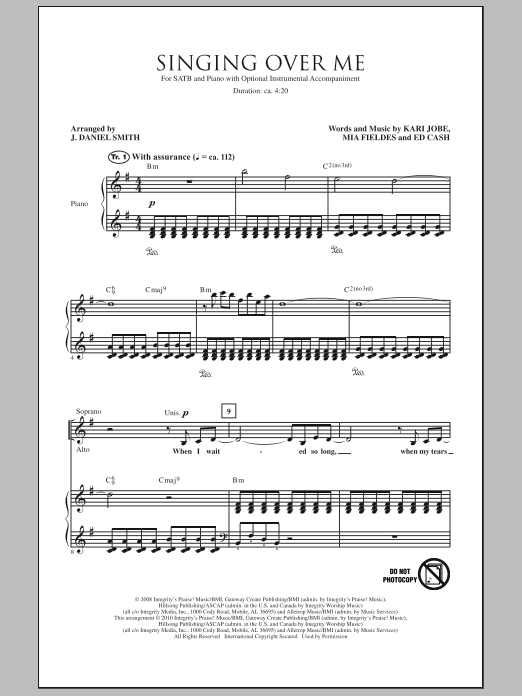 Learn to play J. Daniel Smith Singing Over Me sheet music for SATB Choir in minutes. Price: 3.9900$ J. Daniel Smith Singing Over Me sheet music notes and chords arranged for SATB Choir