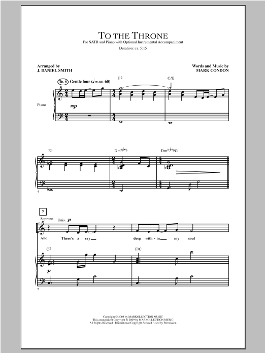 Learn to play J. Daniel Smith To The Throne sheet music for SATB Choir in minutes. Price: 3.9900$ J. Daniel Smith To The Throne sheet music notes and chords arranged for SATB Choir
