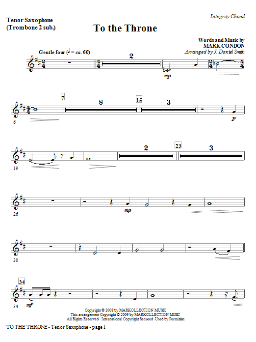 Learn to play J. Daniel Smith To The Throne - Bass Clarinet (sub Bass) sheet music for Choir Instrumental Pak in minutes. Price: 8.9900$ J. Daniel Smith To The Throne - Bass Clarinet (sub Bass) sheet music notes and chords arranged for Choir Instrumental Pak