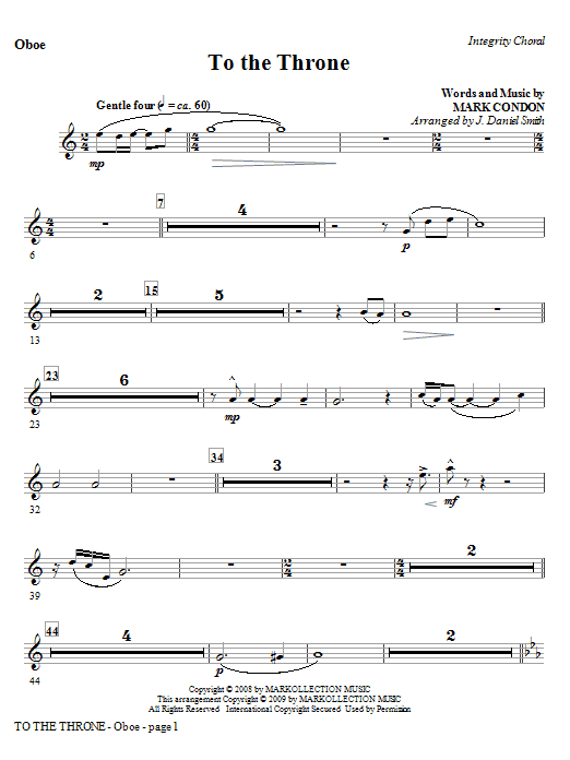 Learn to play J. Daniel Smith To The Throne - Oboe sheet music for Choir Instrumental Pak in minutes. Price: 8.9900$ J. Daniel Smith To The Throne - Oboe sheet music notes and chords arranged for Choir Instrumental Pak