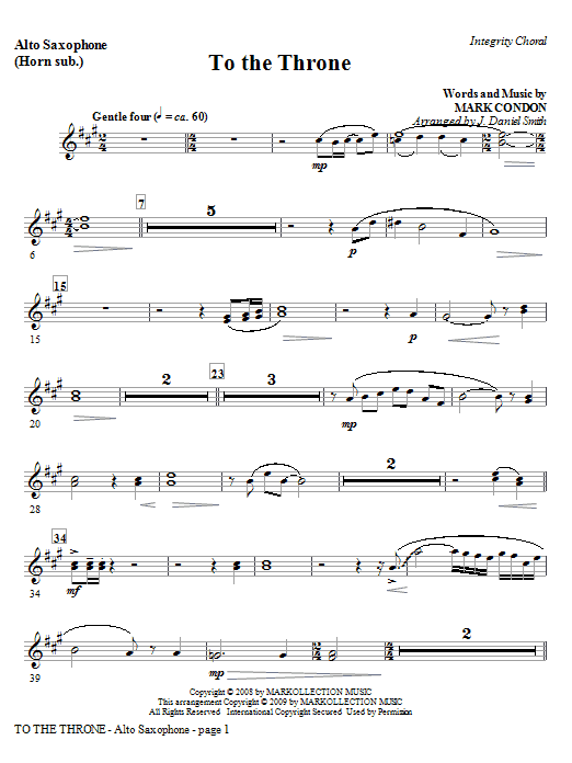 Learn to play J. Daniel Smith To The Throne - Tenor Sax (Trombone 2 sub.) sheet music for Choir Instrumental Pak in minutes. Price: 8.9900$ J. Daniel Smith To The Throne - Tenor Sax (Trombone 2 sub.) sheet music notes and chords arranged for Choir Instrumental Pak