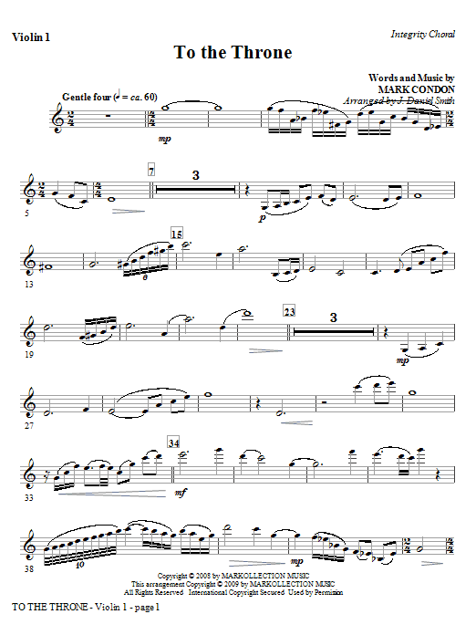 Learn to play J. Daniel Smith To The Throne - Violin 2 sheet music for Choir Instrumental Pak in minutes. Price: 8.9900$ J. Daniel Smith To The Throne - Violin 2 sheet music notes and chords arranged for Choir Instrumental Pak