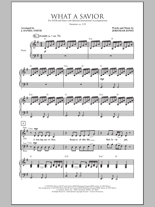 Learn to play J. Daniel Smith What A Savior sheet music for SATB Choir in minutes. Price: 3.9900$ J. Daniel Smith What A Savior sheet music notes and chords arranged for SATB Choir